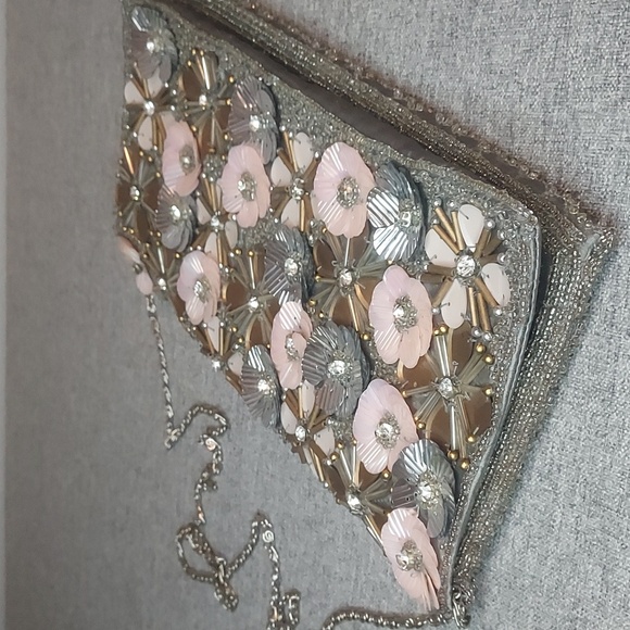 Lulu's Floral Embellished Clutch in Pink and Silver - Picture 7 of 10